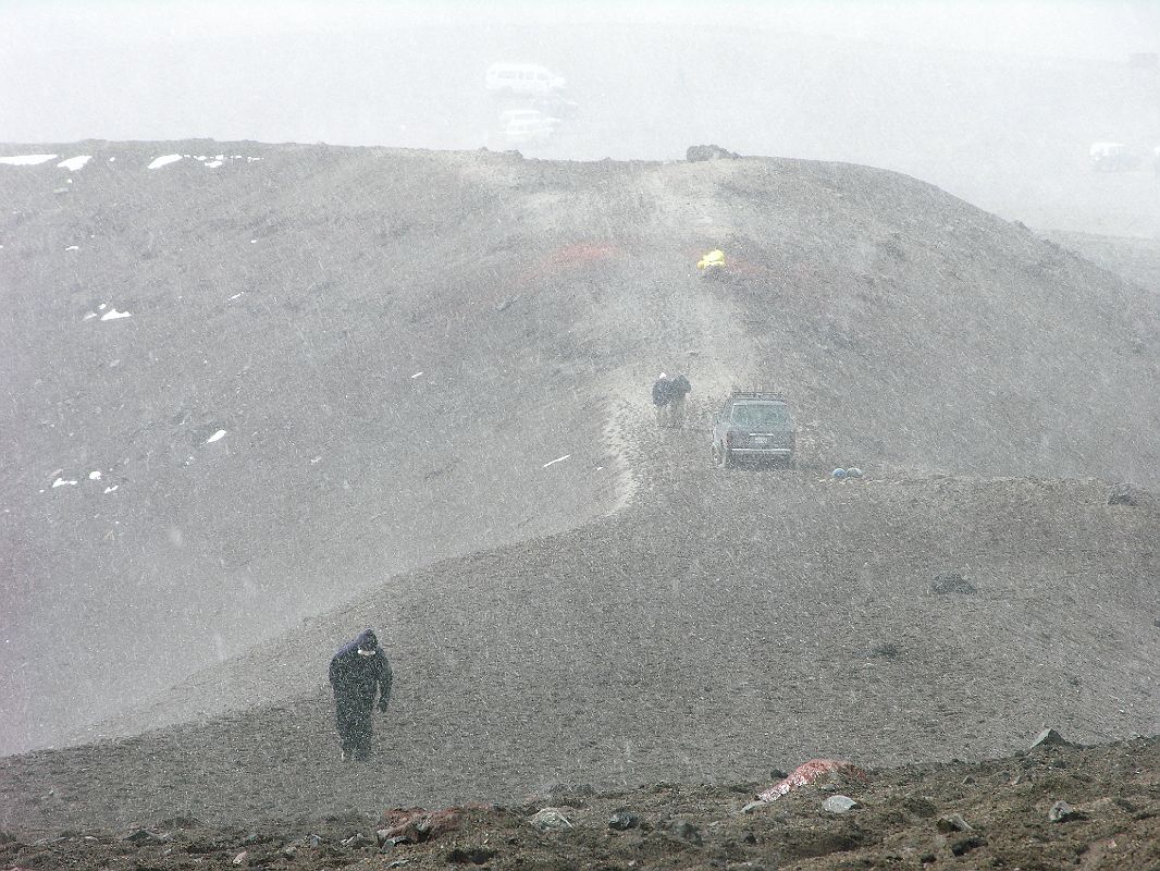 Ecuador Cotopaxi 02-05 Hiking To Refuge In Hail